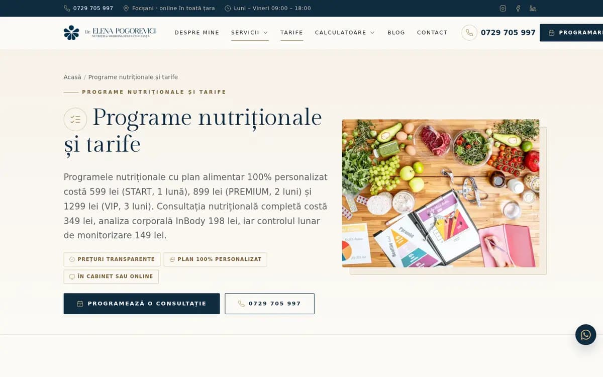 DrElenaPogorevici.ro – Nutrition programmes and prices
