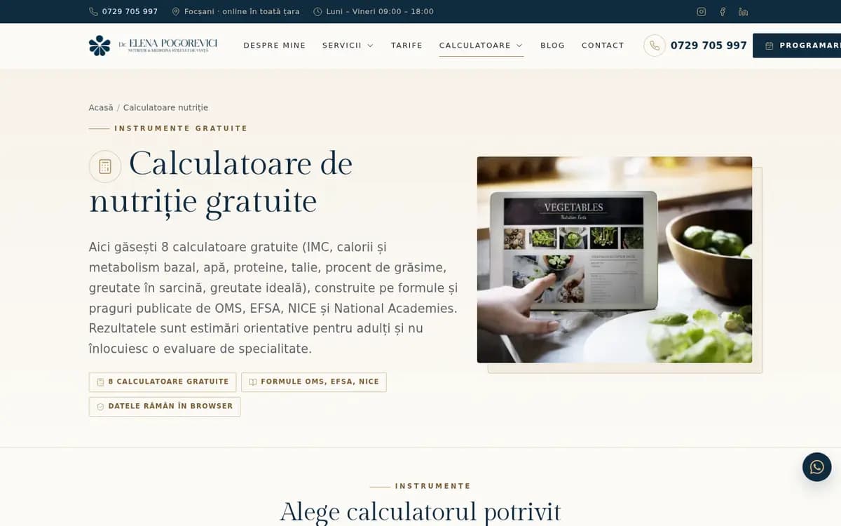 DrElenaPogorevici.ro – Nutrition calculators