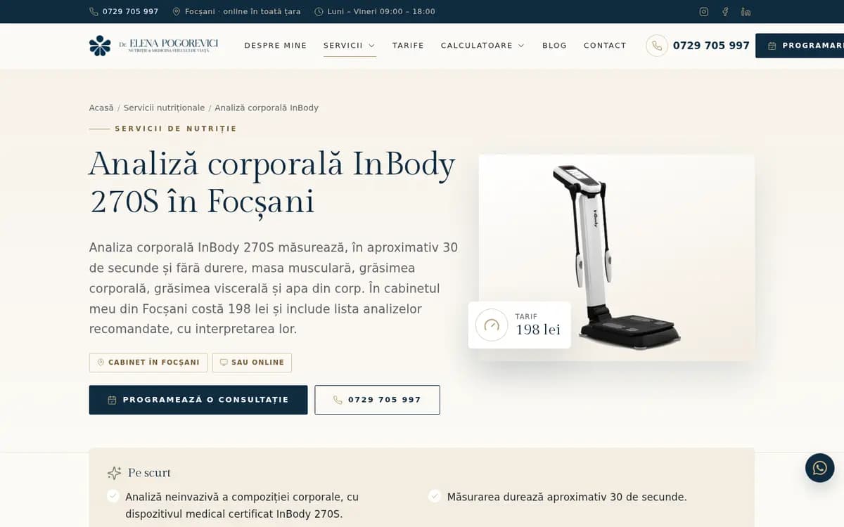 DrElenaPogorevici.ro – InBody body composition analysis