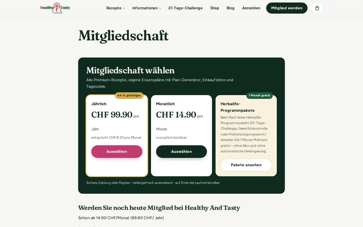 HealthyAndTasty.ch – Mitgliedschaft
