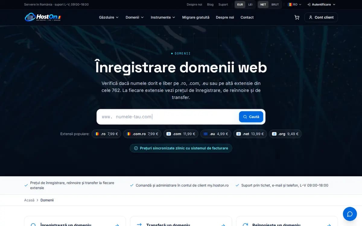 HostON.ro – Domainregistrierung