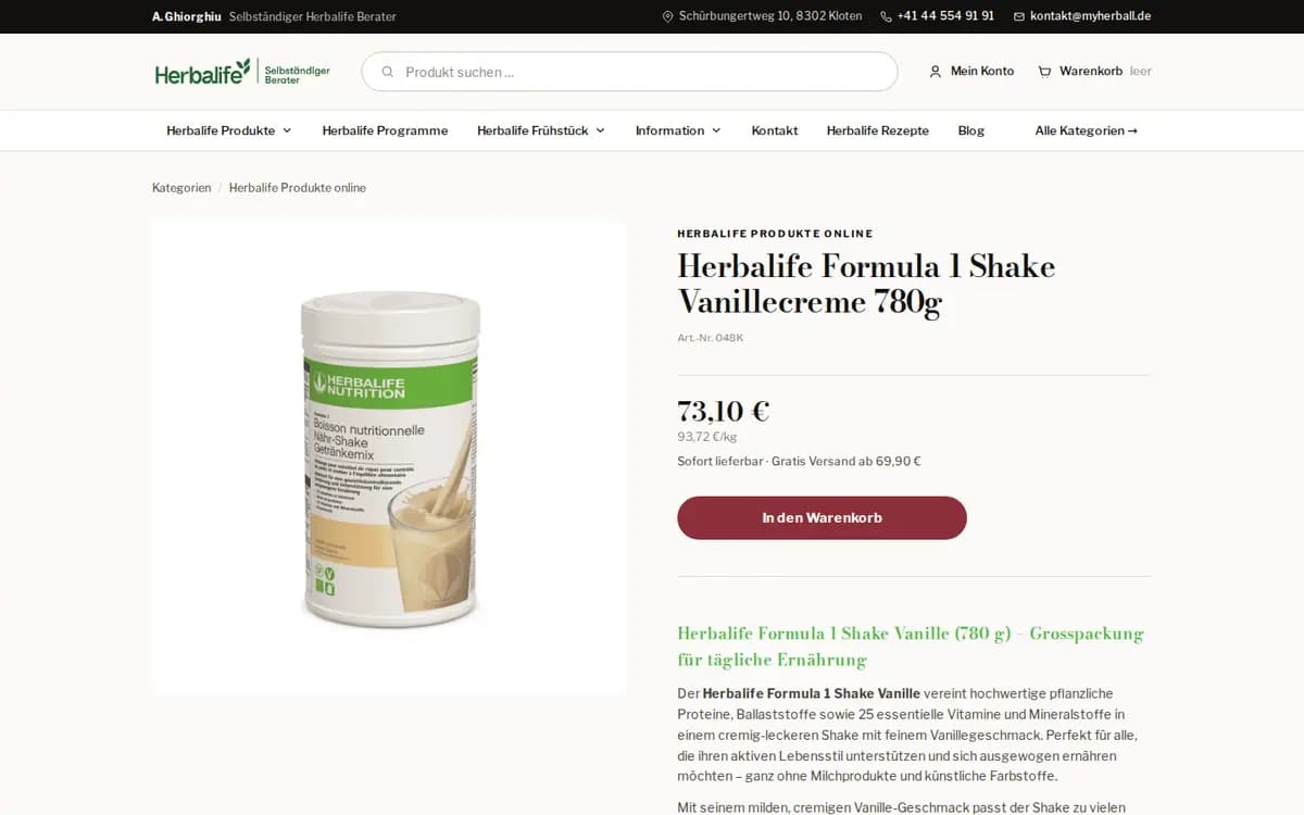 MyHerball.de – Produktseite Formula 1