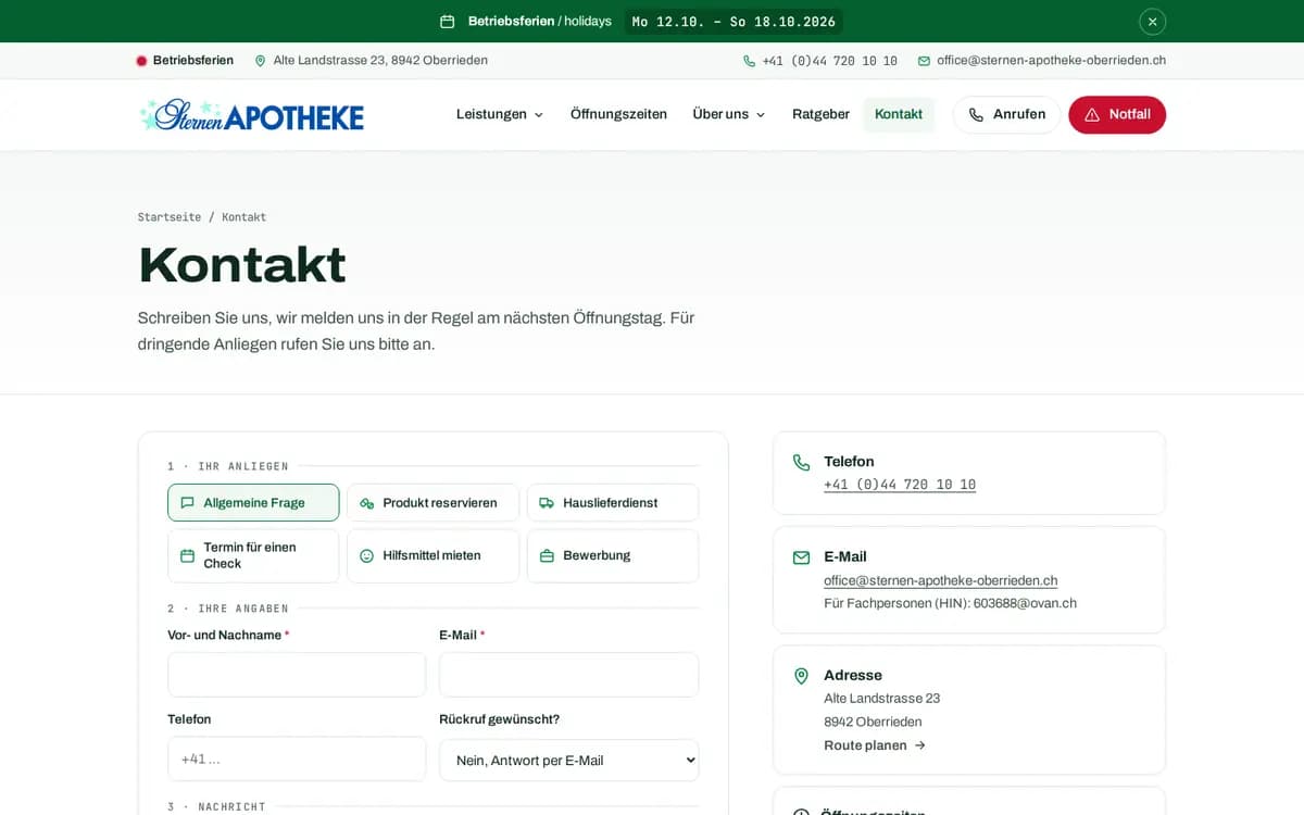 Sternen-Apotheke-Oberrieden.ch – Kontakt & Anfragen