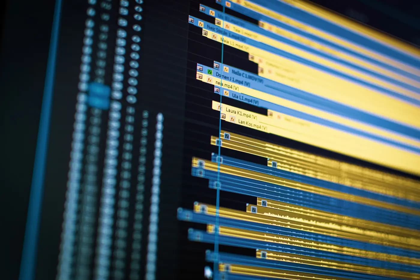 Close-up of a video editing timeline