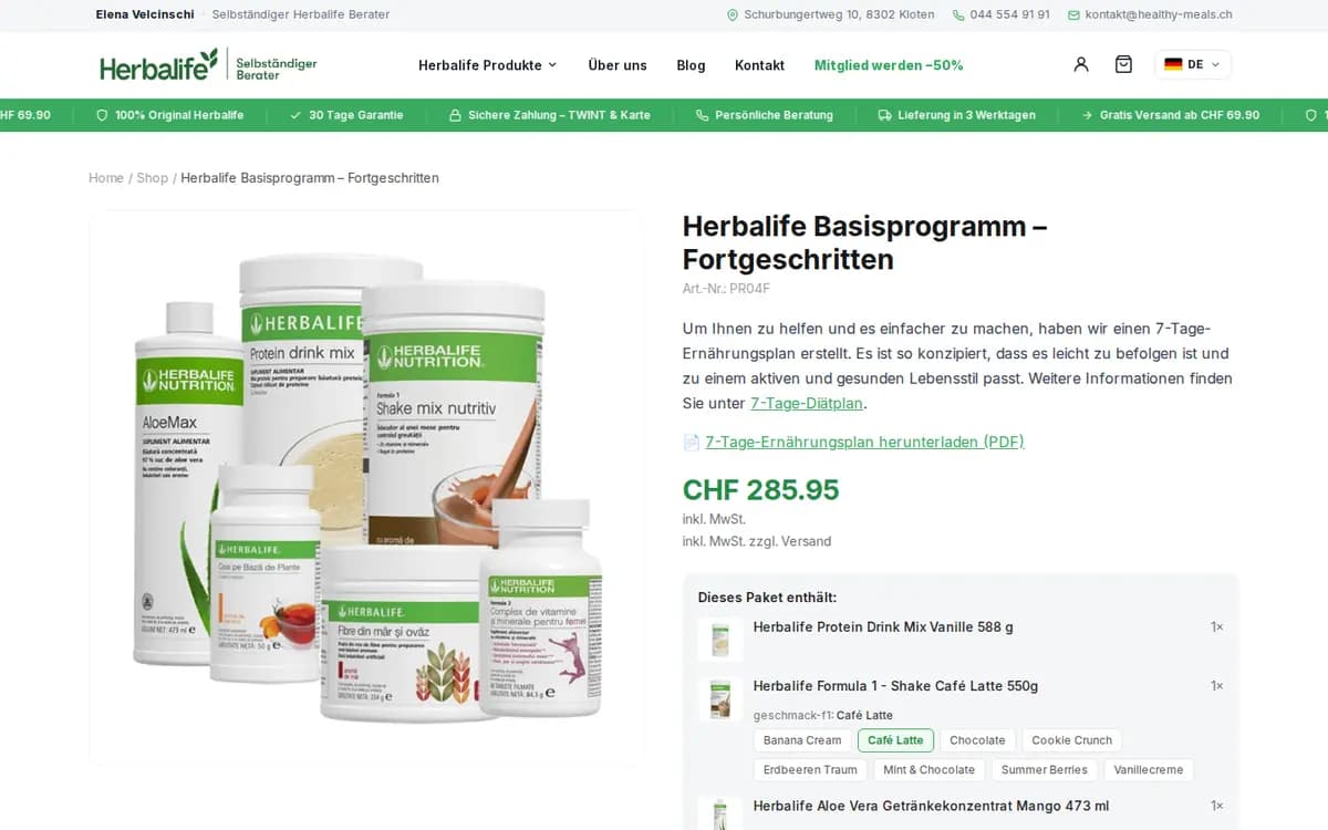 Healthy-Meals.ch – Produktseite Programmpaket