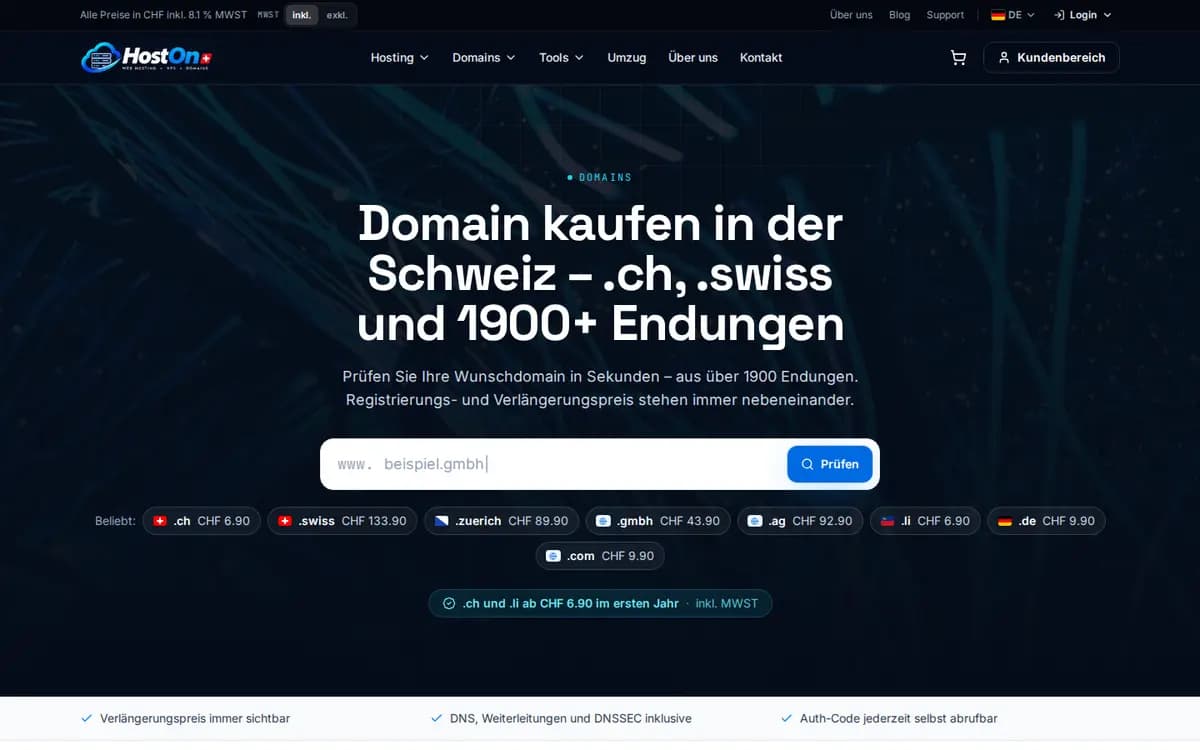 HostON.ch – Domain search