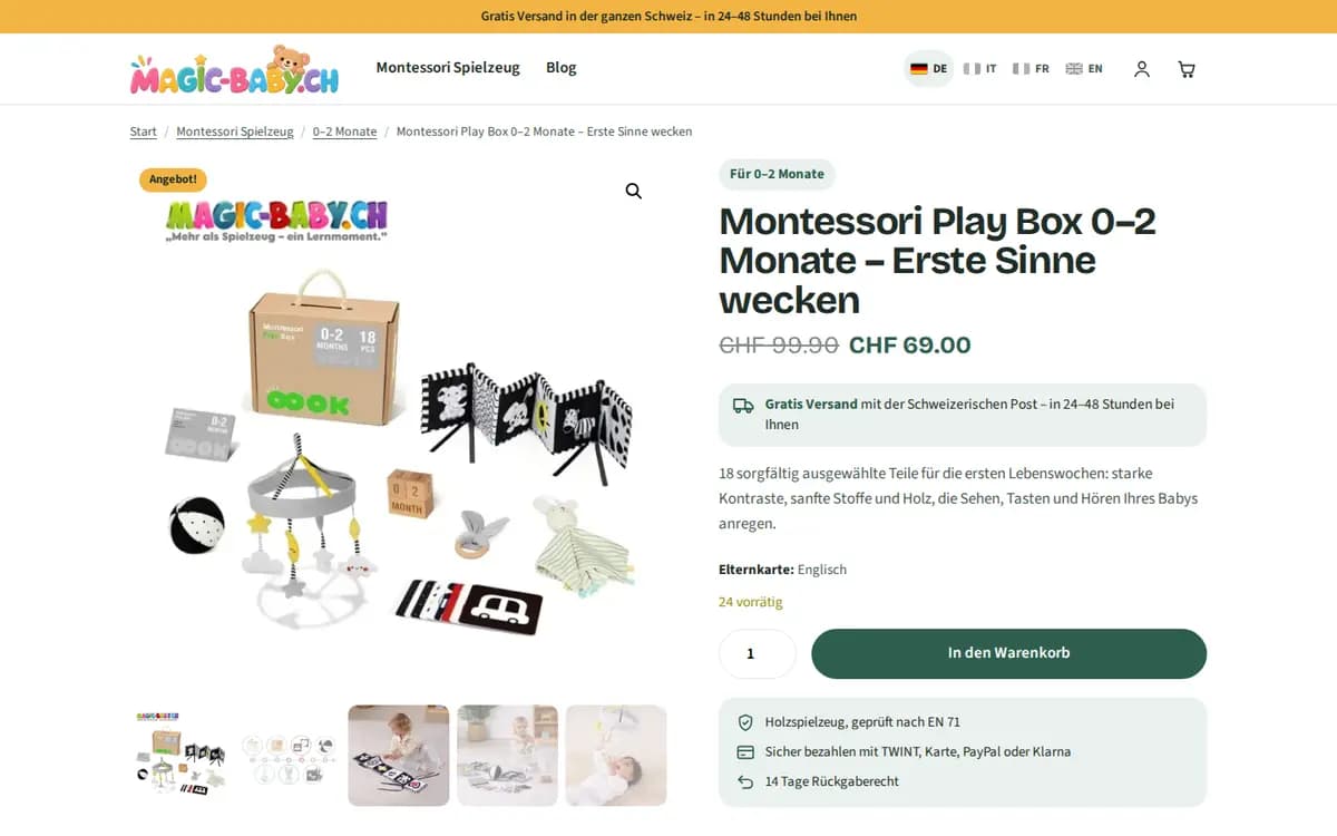 Magic-Baby.ch – Produktseite Play Box