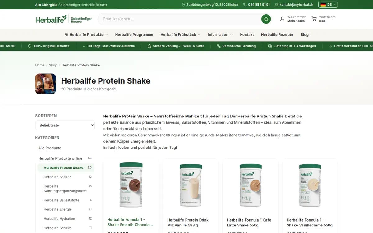 MyHerbal.ch – Kategorie Protein Shake