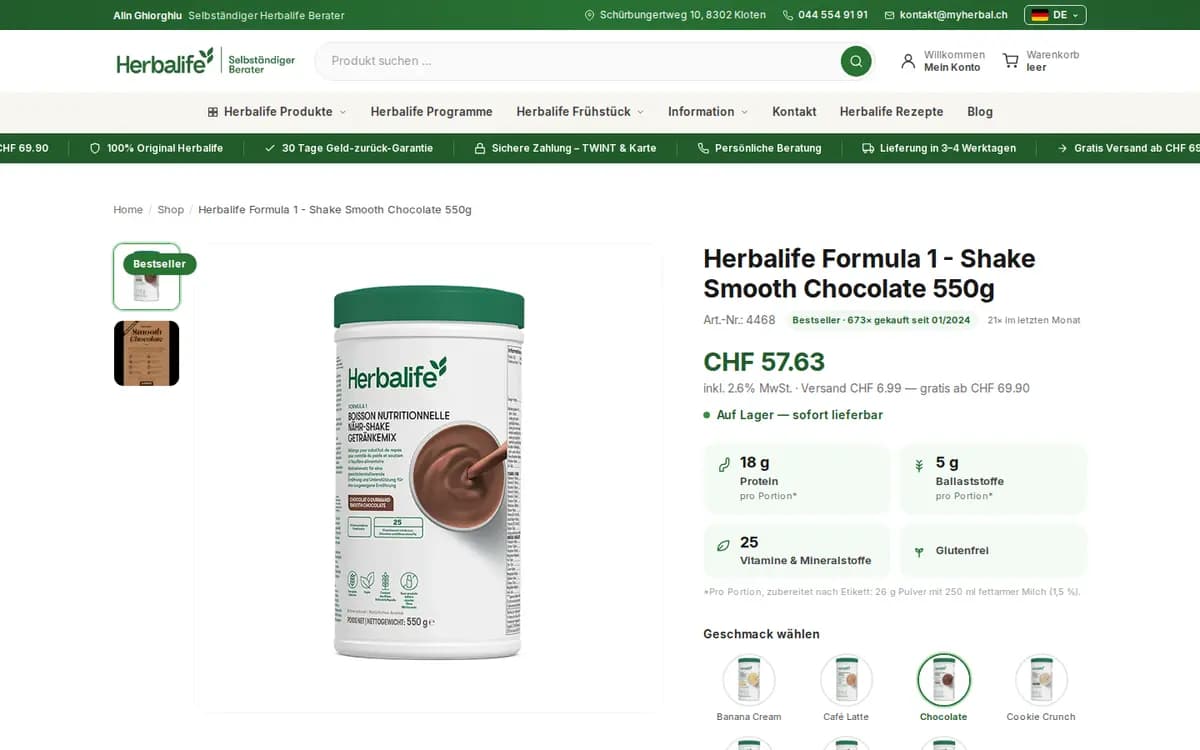 MyHerbal.ch – Produktseite Formula 1