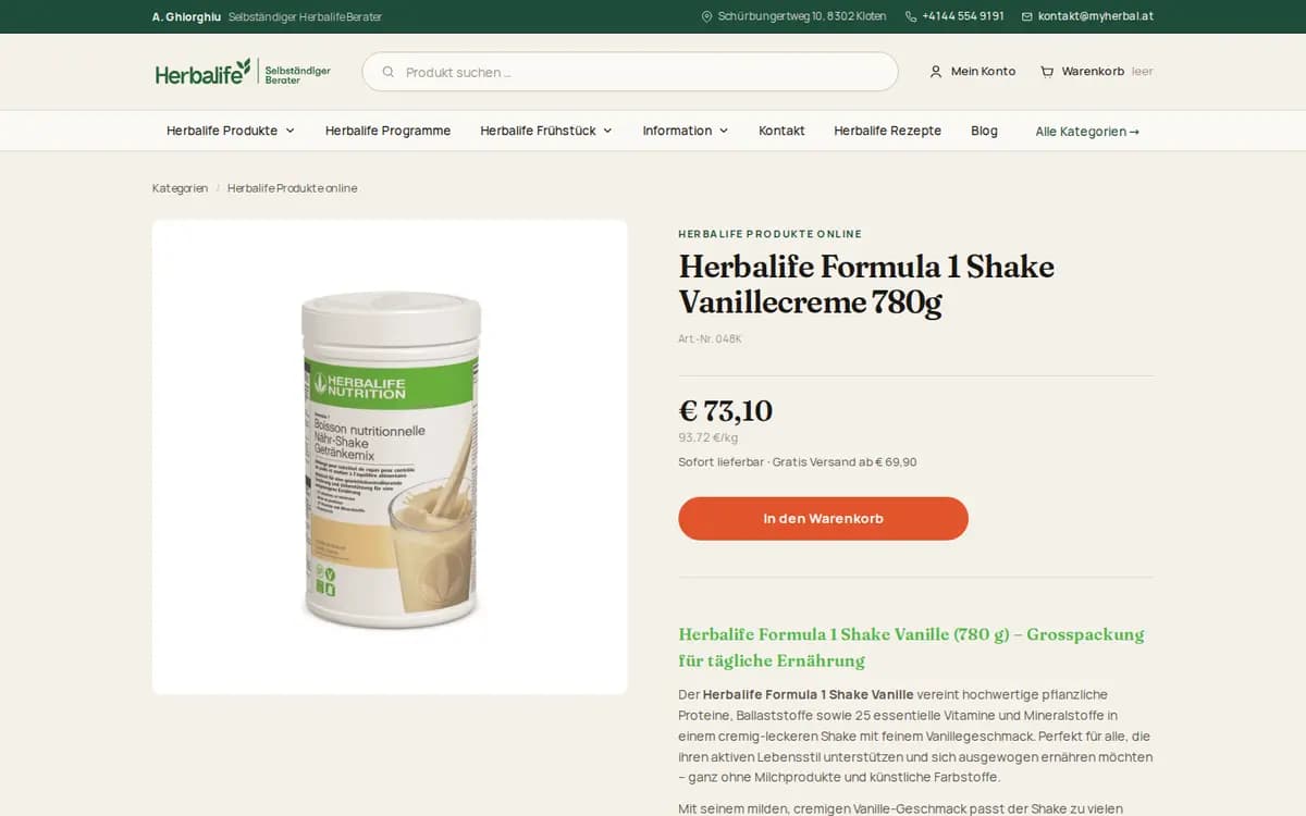 MyHerbal.at – Produktseite Formula 1