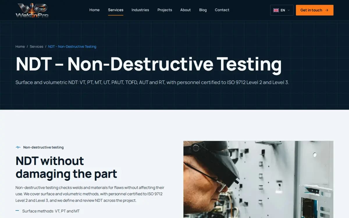 WeldinPro.com – Leistungsseite ZfP