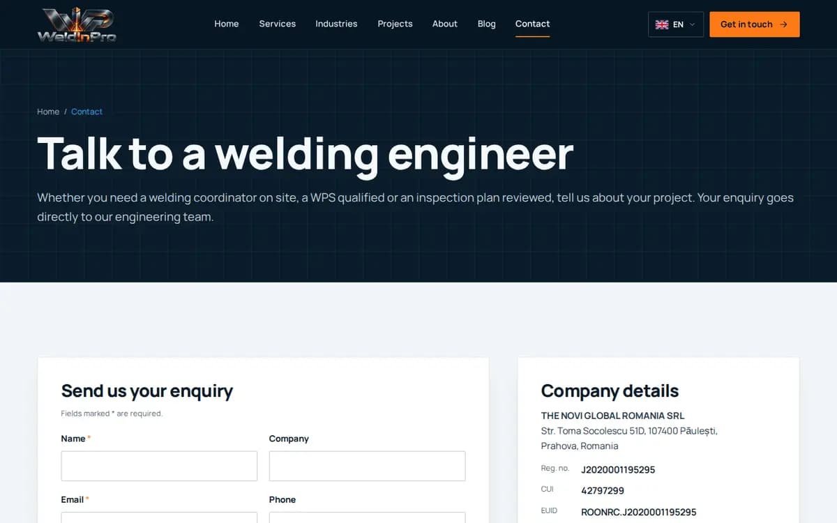 WeldinPro.com – Technisches Anfrageformular